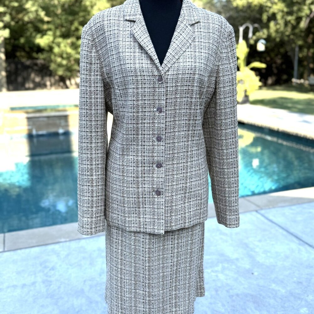 Brown and Tan Sag Harbor 2 Piece Suit-Skirt Set. Size 14